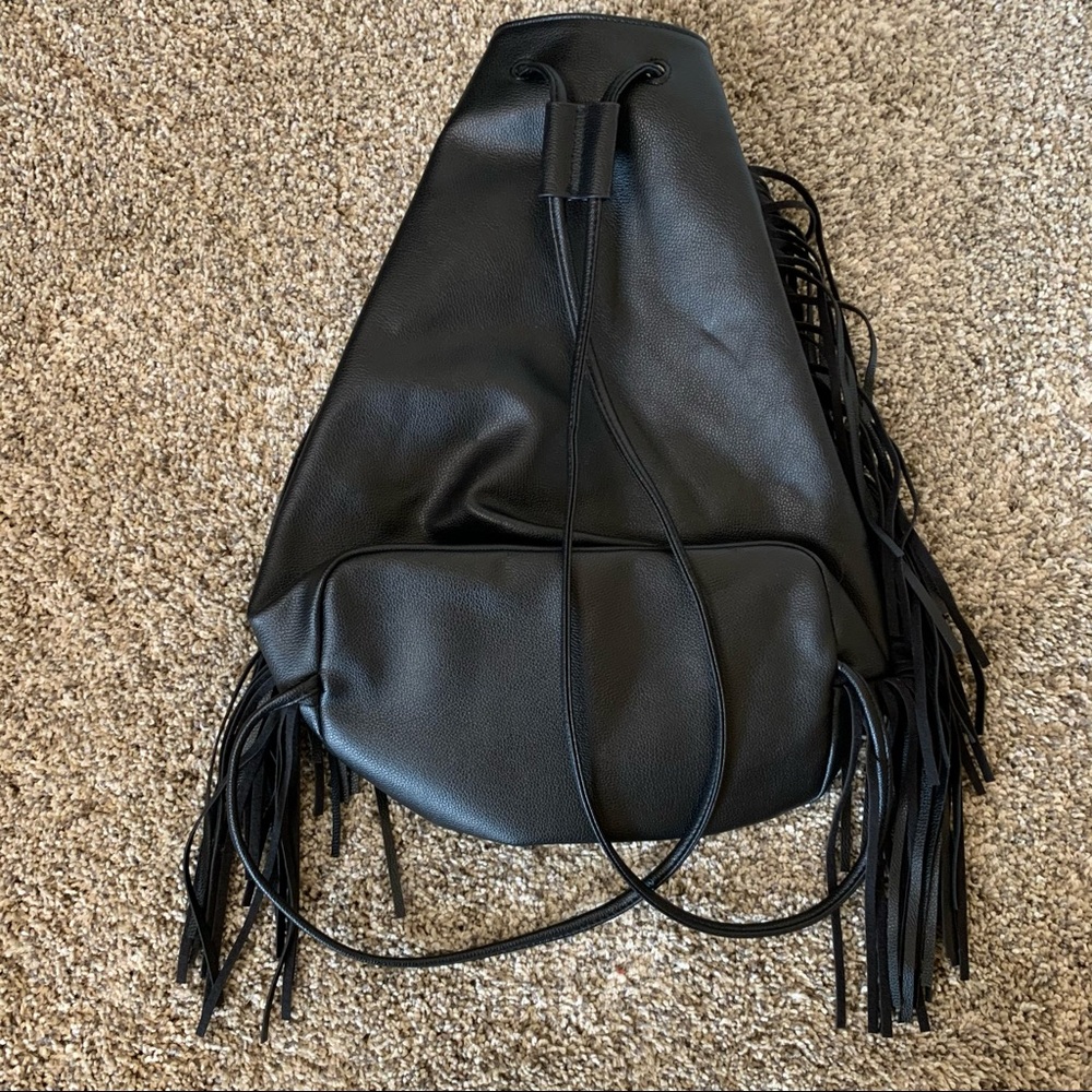Victoria’s Secret Black Fringe Backpack Faux Leather From The 2015 Runway Show - Picture 13 of 14